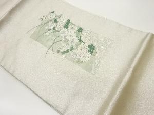 菊に色紙・亀甲模様刺繍名古屋帯